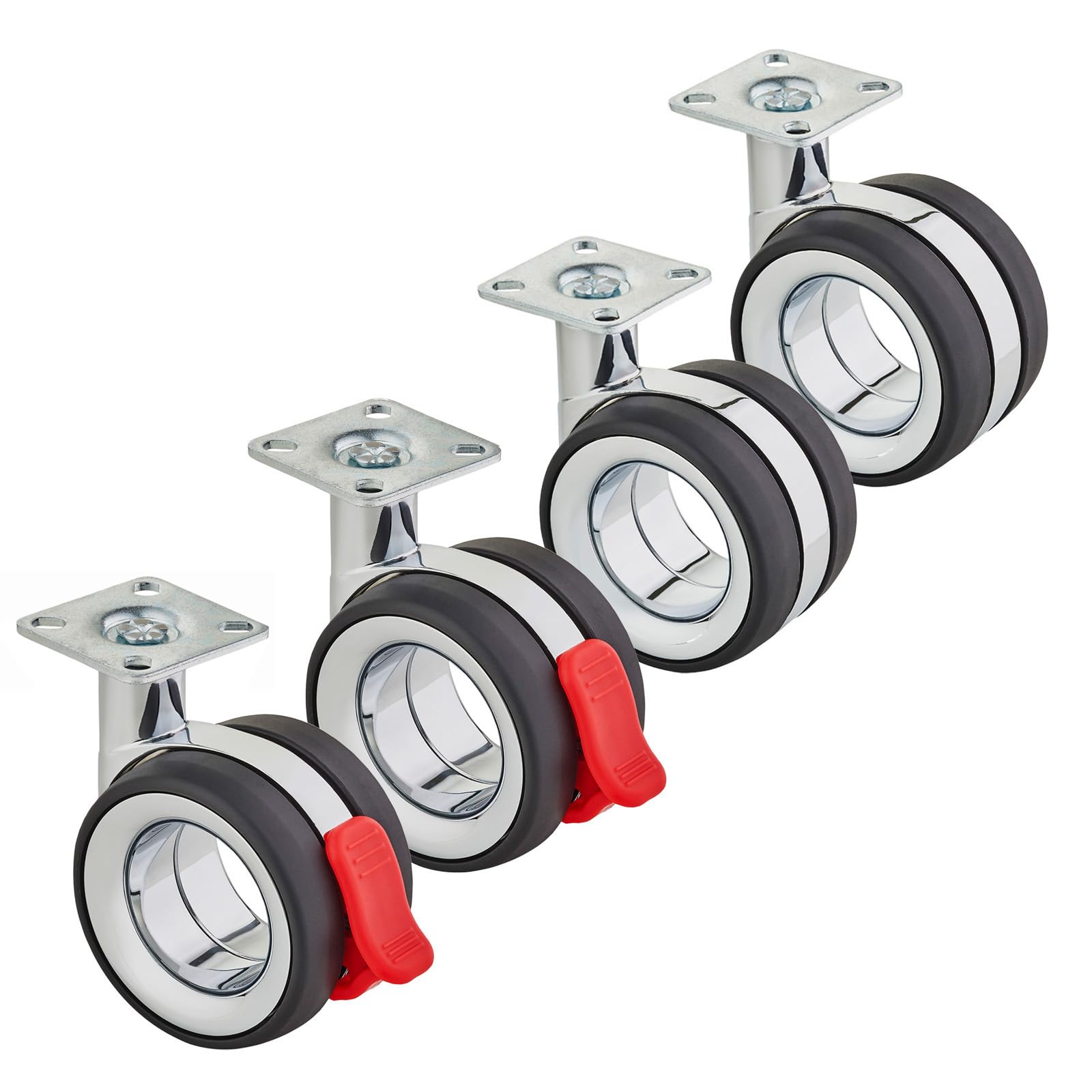 SOTECH 4er Set Premium Möbelrollen Düsseldorf Ø 75 mm (Höhe 98,5 mm, chrom/schwarz, 2x Lenkrollen, 2x Lenkrollen mit Bremse, Anschraubplatte 47 x 47 mm) Transportrolle für moderne Möbelstücke