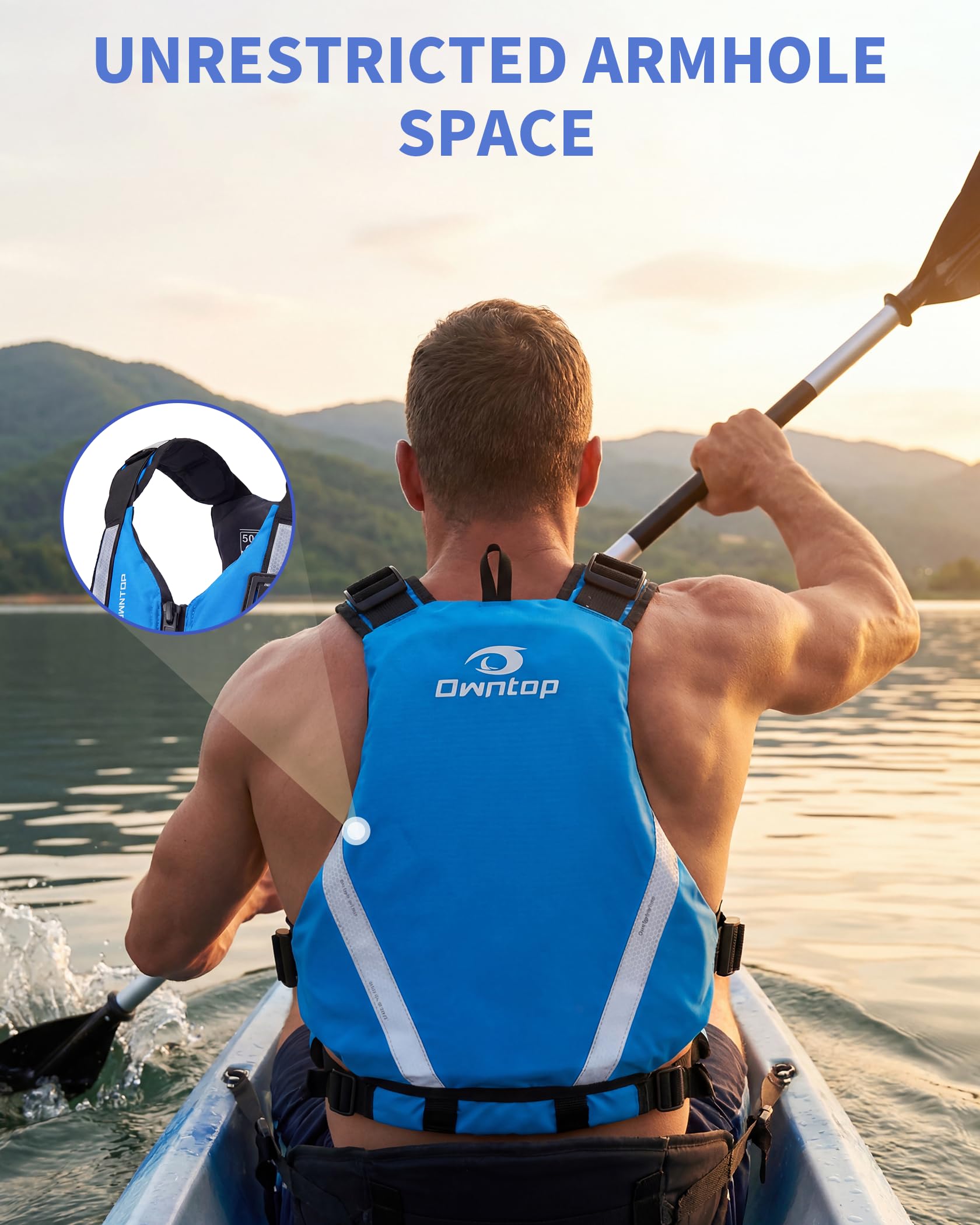 Owntop Ayuda a la Flotabilidad para Adultos – Chaleco Flotante Ajustable con Bolsillos Grandes, Cintas Reflectantes y Aberturas amplias | Chaleco de Natación para Kayak, Pesca, Navegación