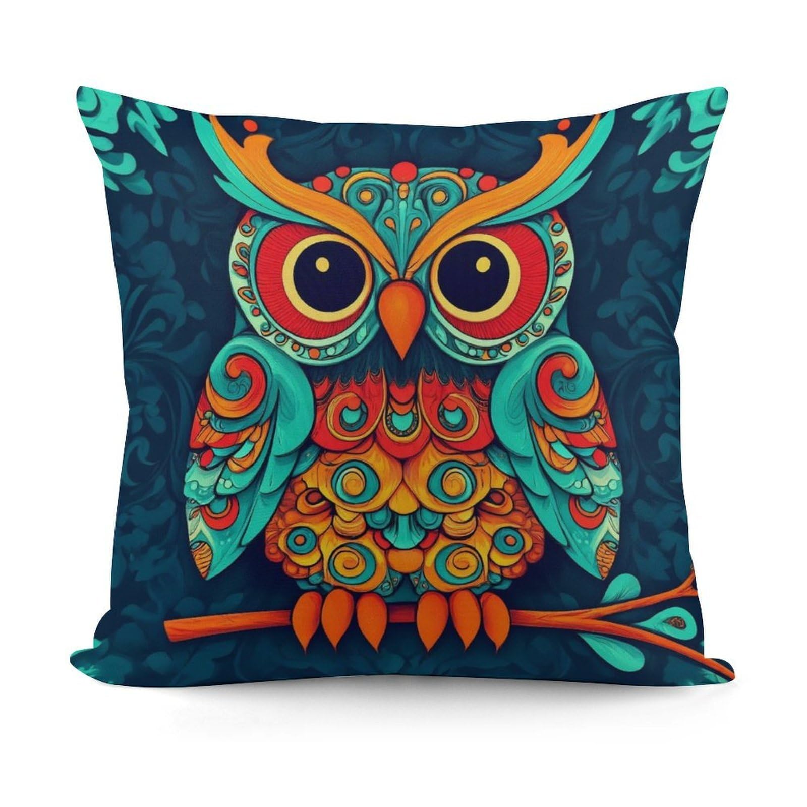 Smazdfxx Picture(374) Unique Pattern Soft Ethnic Owl Plush Pillow Cover With Zipper For Sofa, Couch, Living Room Decorative