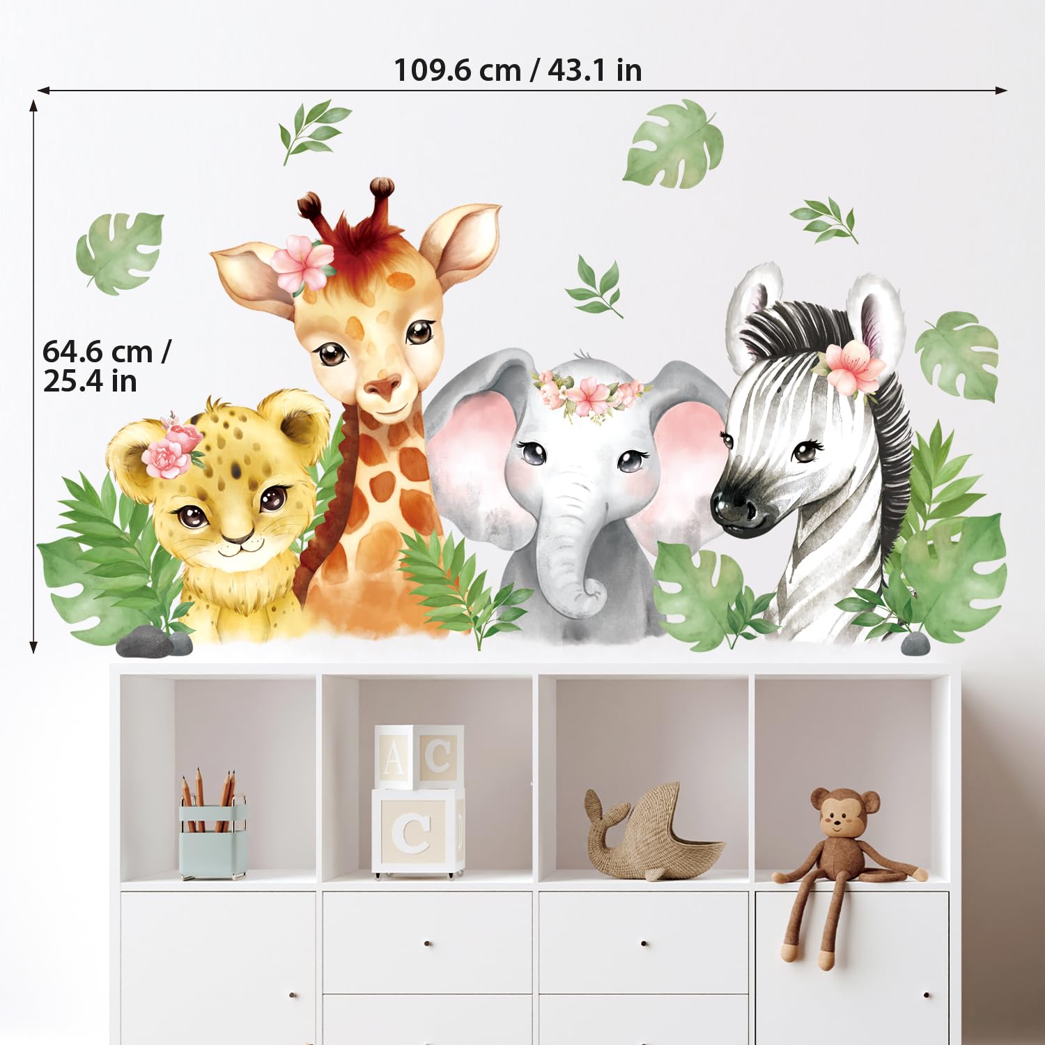 DECOWALL SG3-2311 Animali della Giungla in Marcia Adesivi Murali Decalcomanie Bambini Camera da Letto Arredamento Safari Ragazzo Ragazze Foresta Sala Giochi Arte Albero Scimmia Elefante Leoni Uccelli