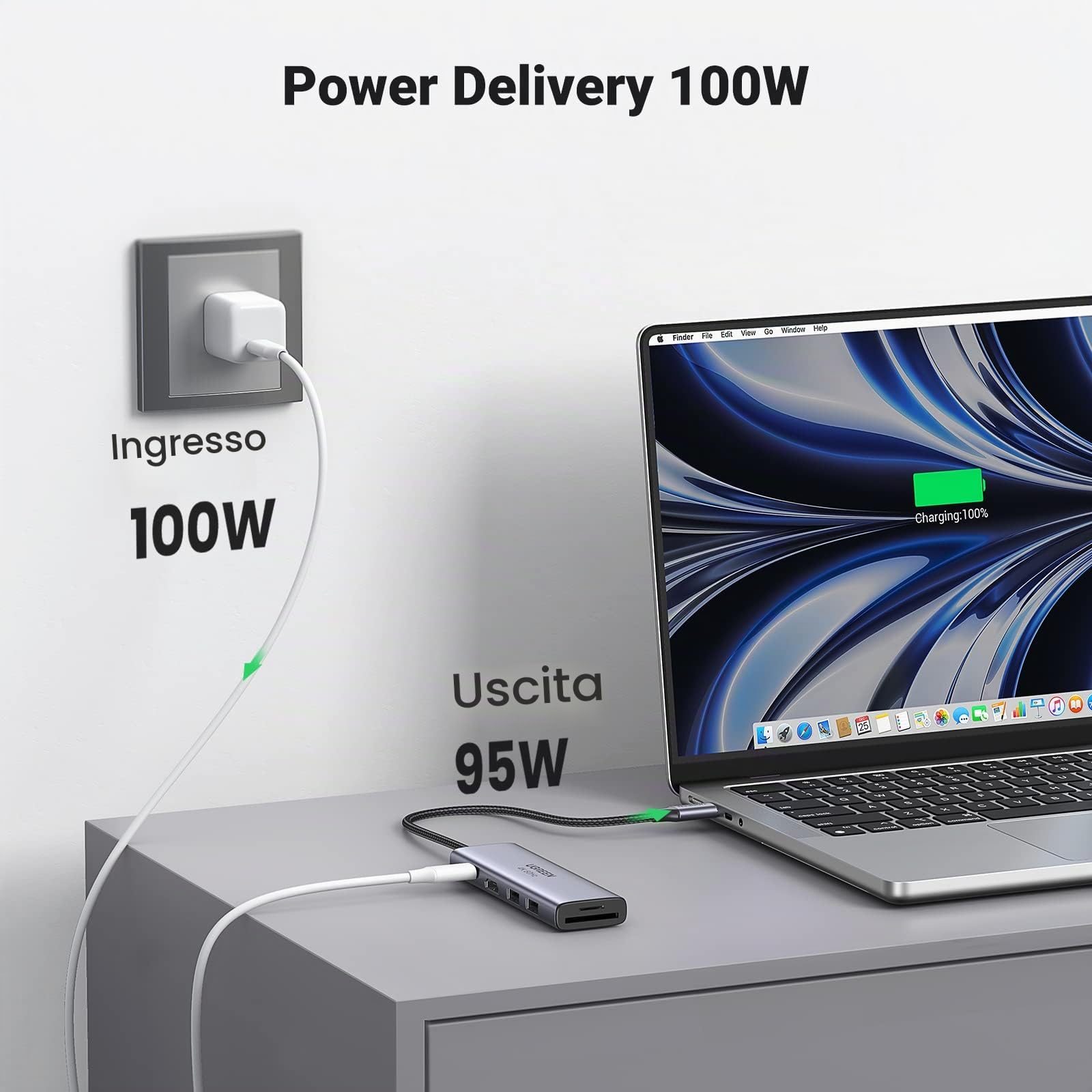 UGREEN 6-in-1 Hub USB C, HDMI 4K@60Hz, 100W Power Delivery, Lettore SD/TF, 2 Porte USB 3.0, Compatibile con MacBook Air/Pro M1, iPad Air/Pro M1, Surface Go, Galaxy Tab, ecc