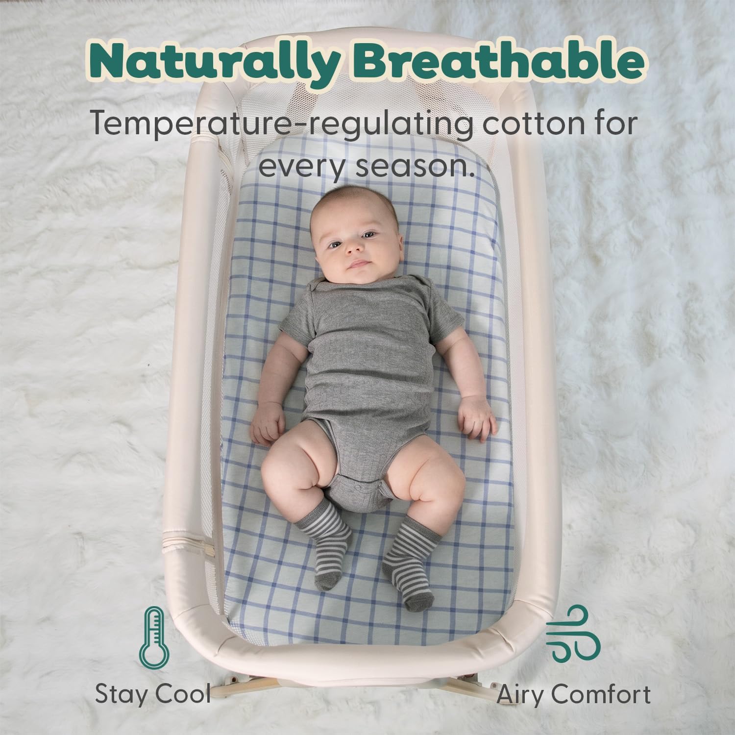 Organic Cotton Bassinet Sheets Boy - 2pk Fitted Baby Bed Sheets, Blue image 4