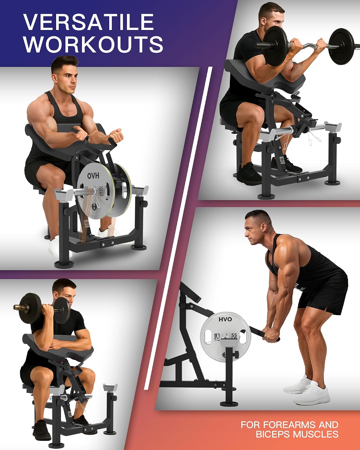 HVO Bicep Tricep Curl Machine Preacher: Curl Bench 2 in 1 Arm Curl and Tricep Extension Machine for Home Gym Workout