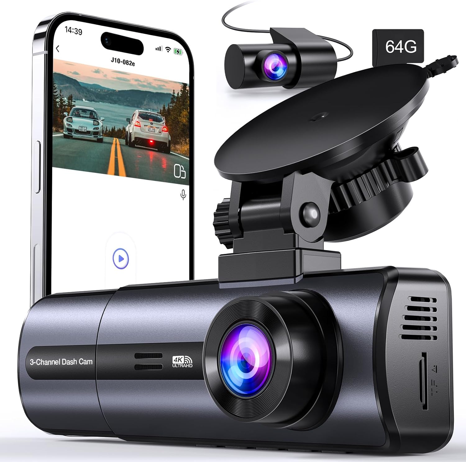 3 Channel 4K Dash Cam with 5GHz WiFi