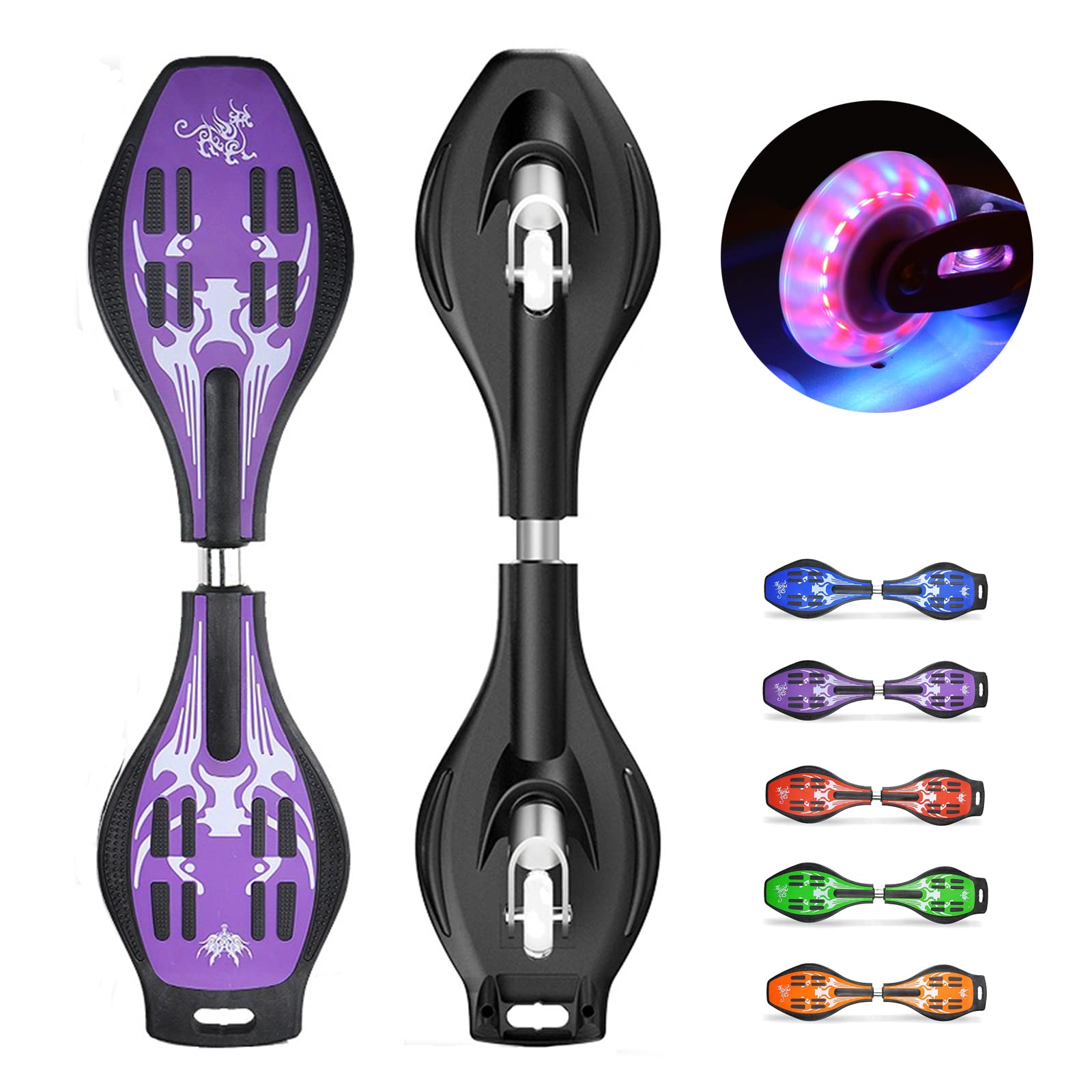 Waveboard Kinder ab 10 Jahre, Profi Snakeboard Skateboard Erwachsene mit LED Leuchtrollen, Waveboards für Jugendliche Anfänger Mädchen Junge, inkl. Tasche, Bis 120kg