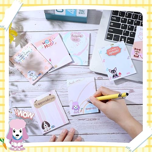Miniatura 5 de Paquete de 12 blocs de notas inspiradoras para perros de 4 x 3 pulgadas, divertidos escritorios autoadhesivos para perros, para estudiantes,