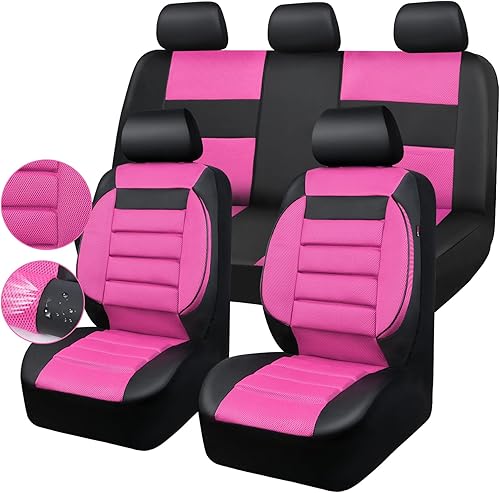 CAR Pass Juego completo de fundas de asiento de automóvil de espuma 3D de cuero 3D, fundas de asiento de automóvil de malla de aire, para todas las