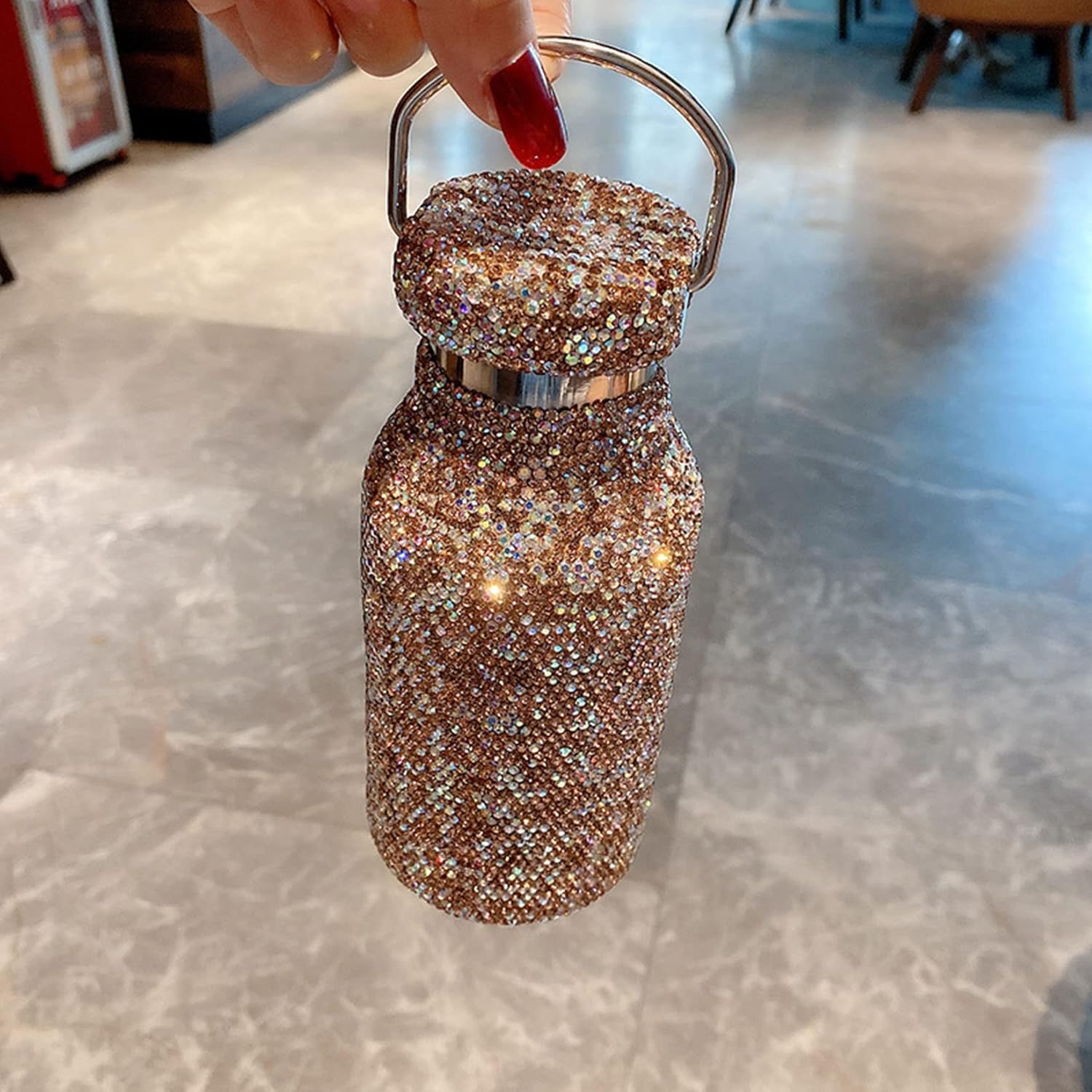 Diamentowa termos, butelka termiczna, kubek termiczny kubek podróżny Bling Rhinestone Shinning butelka na wodę Diamentowa kolba ze stali nierdzewnej Butelka próżniowa(Gold)