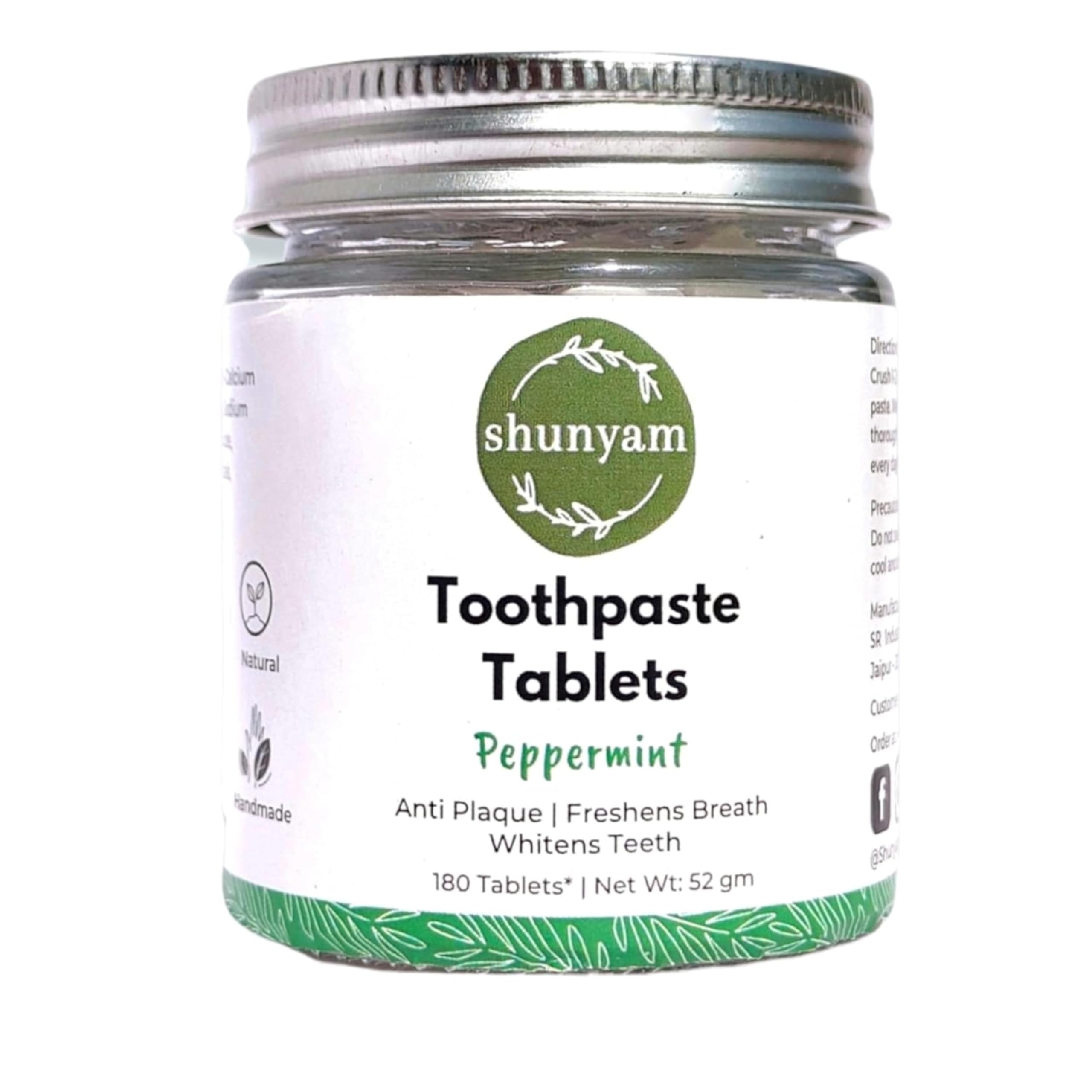 Shunyam Toothpaste Tablets, Eco-Friendly, SLS Free, Paraben Free, Anti-Plaque, Travel Friendly, Teeth Whitening (180 Tablets) (Peppermint) (B0B82H74PB) Amazon Price History, Amazon Price Tracker