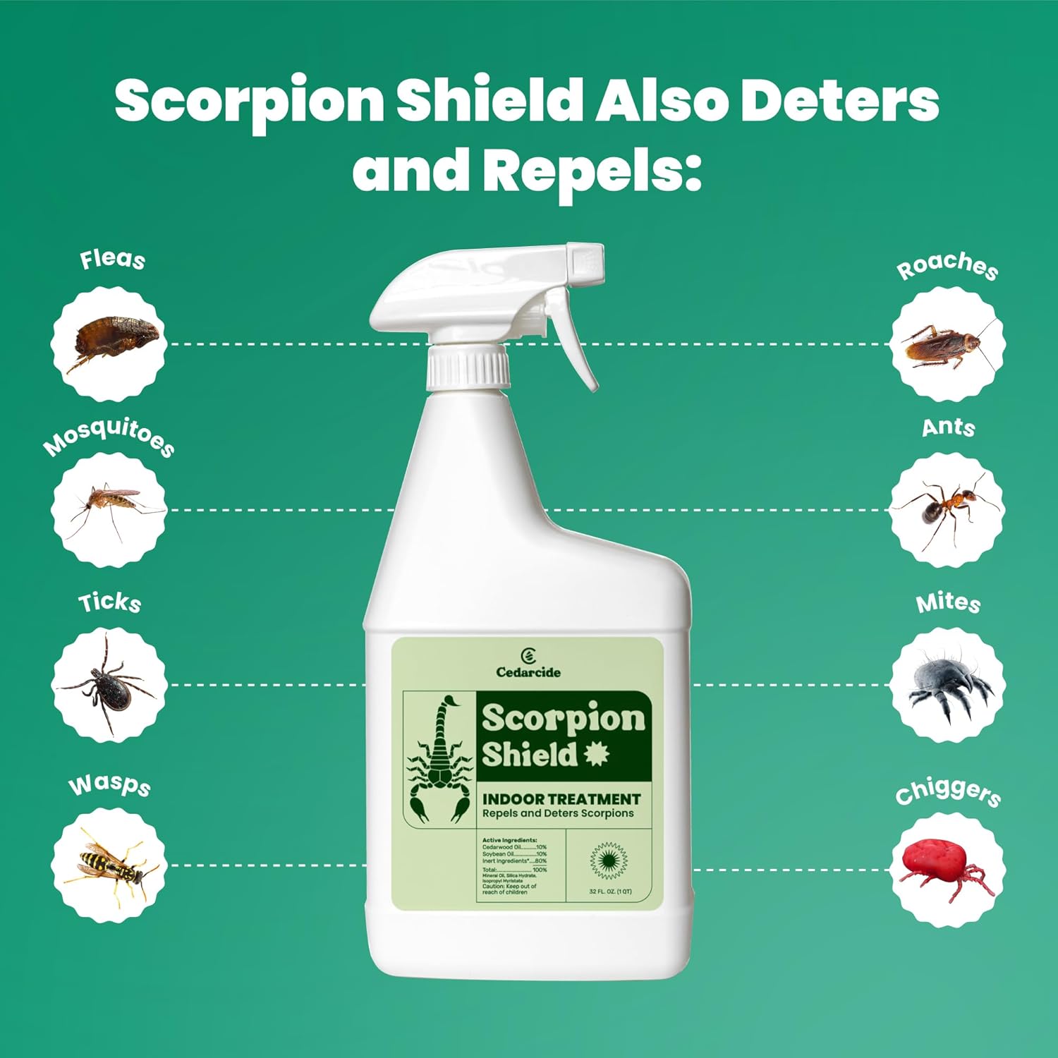 Cedarcide Scorpion Shield (Quart) Indoor Cedar Oil Pest Control Spray - Kills & Repels Scorpions and Other Pests Guaranteed - Pet Safe