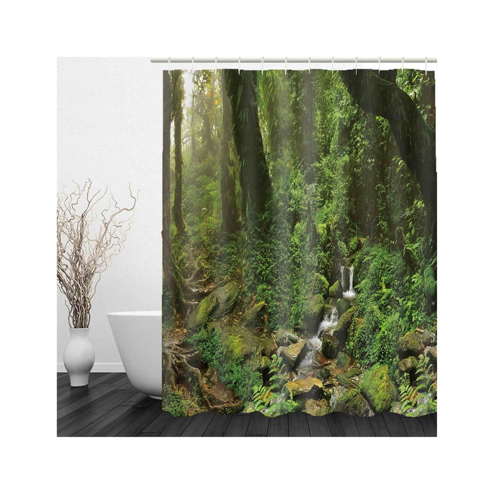 Cortina De Baño Western Cortina De Ducha Hojas Bosque Cortina Baño Londres Cortinas De Ducha Extra Largas Green para Cuarto De Baño, Extra Ancho, hasta El Suelo 220x180cm