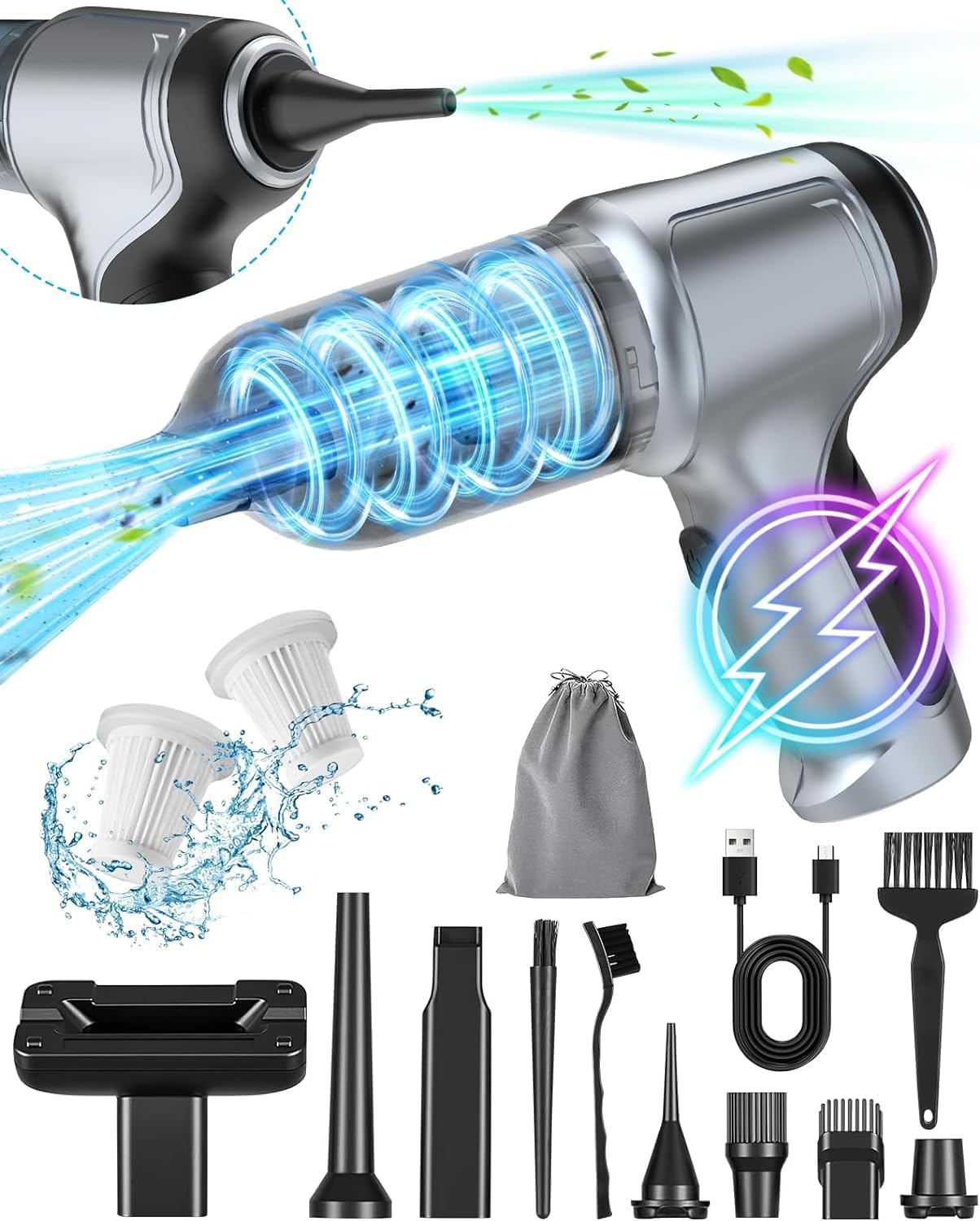 Handheld Vacuum Cleaner, 15000Pa Mini Vacuum Cleaner Lightweight Cordless Hand Vacuum 4 in 1 Portable Vacuum & Blower Powerful Dust Buster Wireless Vacuum Cleaner for Car, Home and Pet Hair Cleaning