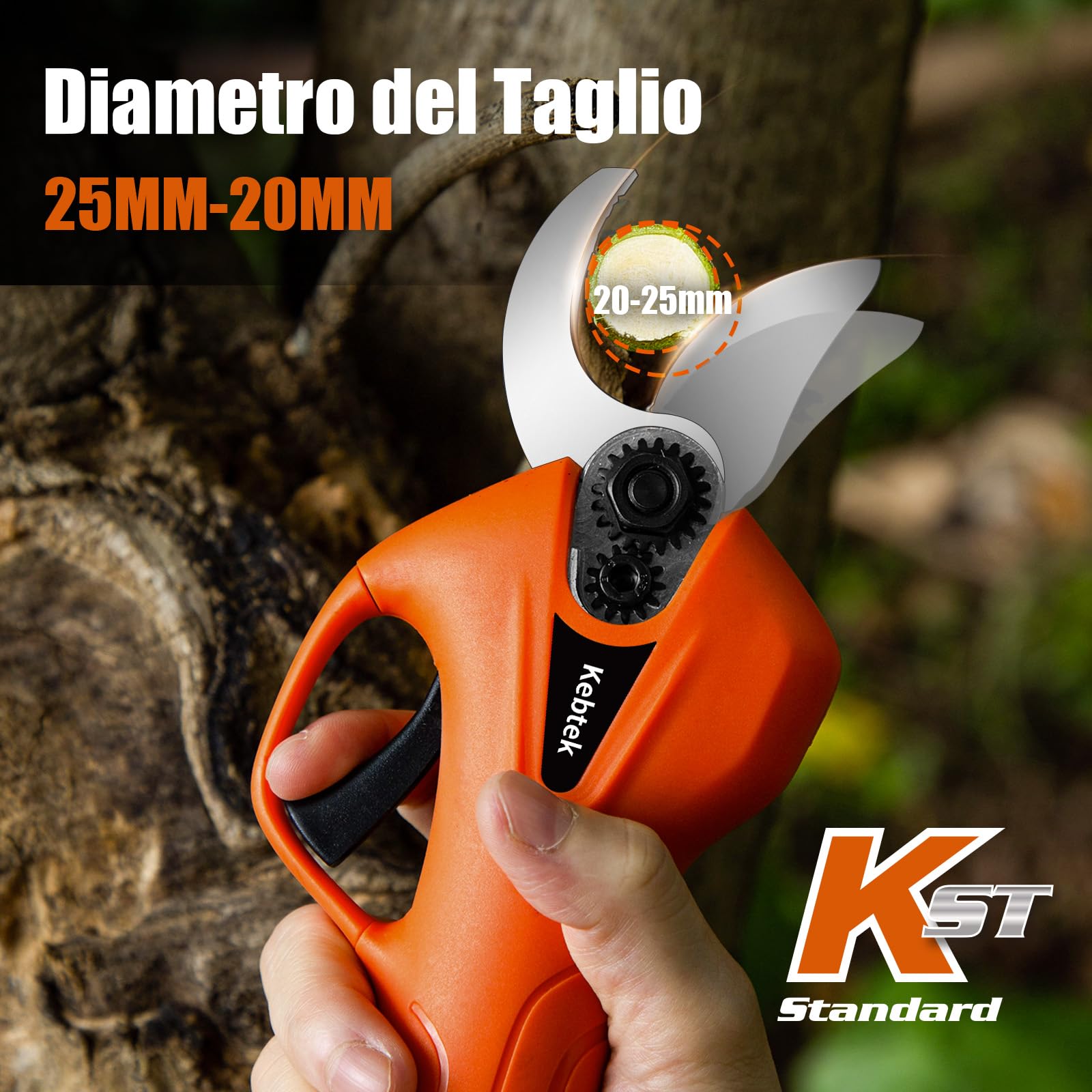 Kebtek Forbici Potatura a Batteria 25mm, Cesoie a Batteria per Potatura 2x2Ah Motore Brushless Potatore Senza Fili per Giardinaggio, Alberi da Frutto, Vigneto (YDN-B007) | Cesoie a Batteria per Potatura 2x2Ah Motore Brushless Potatore Senza Fili per Giard