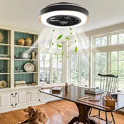 Ventilador de Teto com Luz 72W 50cm, Motor Reversível e DC Silencioso, 3 Cores Dimmable, 6 Velocidades, Perfil Baixo com Controle Remoto, Design Seguro Infantil e Lâmpada Enclosed, Preto