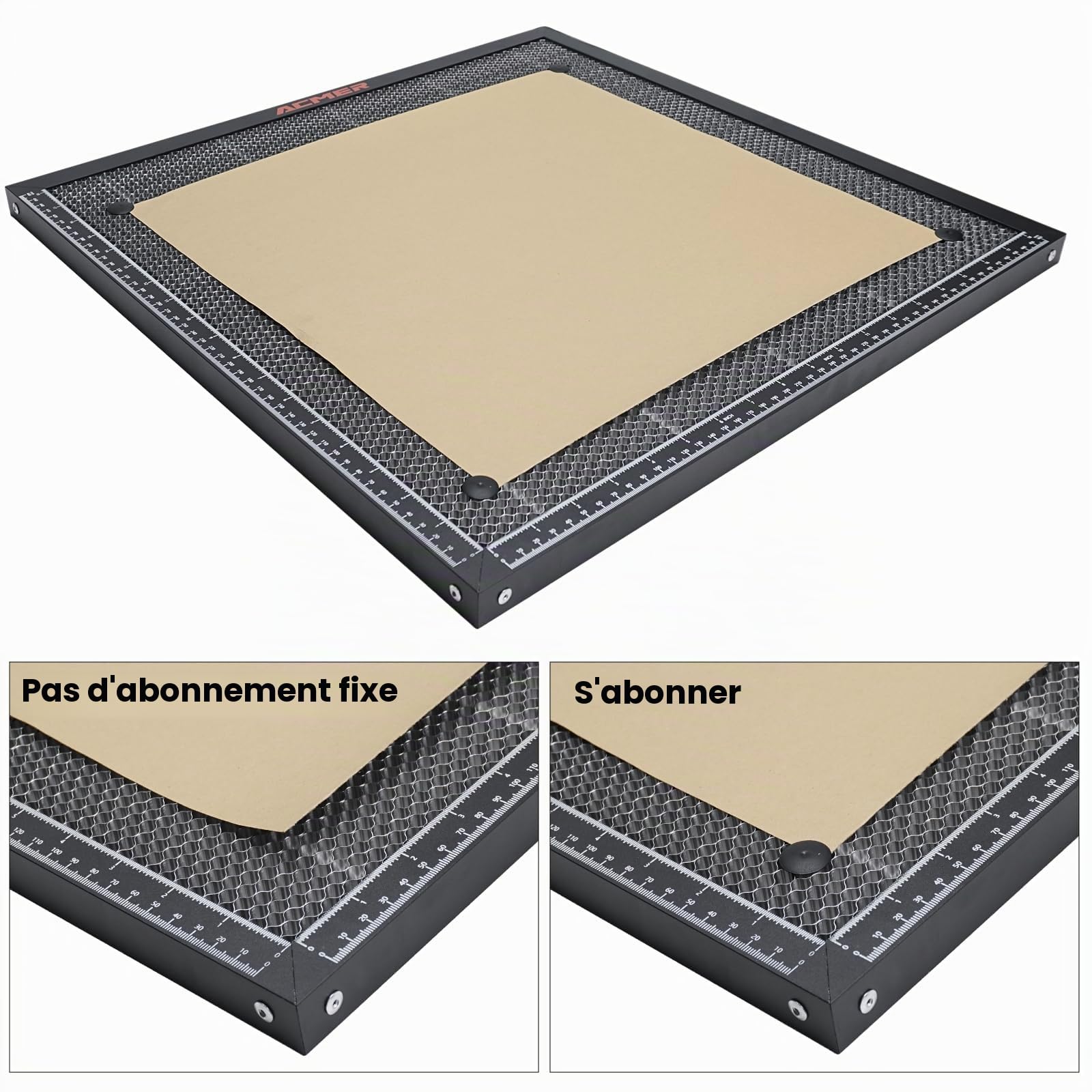 ACMER Lit laser alvéolé, table de travail alvéolée avec plateau en aluminium, table de découpe pour graveuse laser, dissipation rapide de la chaleur et protection du bureau, 500 x 500 cm