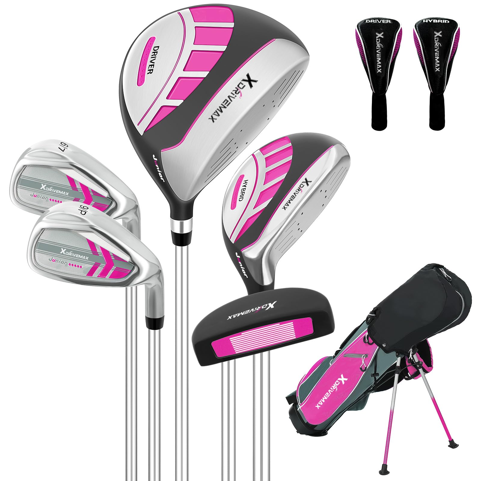 XDriveMax Junior Golf Club Set for Kids Ages 4-12, 5-6 Piece Right Hand Set with Stand Bag
