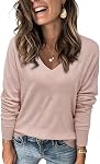Arach&Cloz Women's 2026 Trendy V-Neck Lightweight Sweaters Casual Spring Winter Long Sleeve Knitted Pattern Sweater Tops