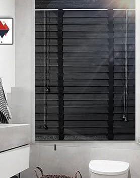 Wooden Window Blinds Blackout Venetian Blinds for Windows, Black Wooden Blinds, Noise Reduction Window Wood Blinds, Window Sun Blade Privacy Drape Blinds for Interior Windows,30.5 W x 73 H