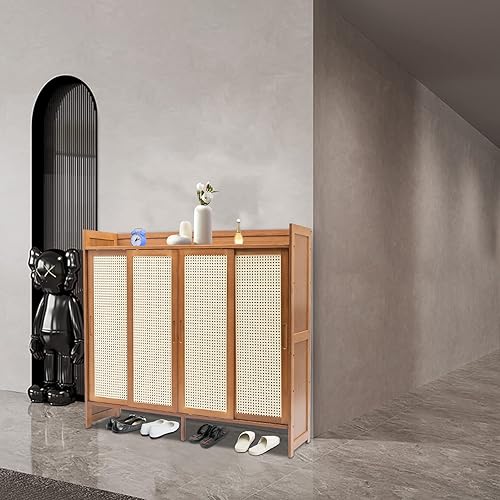 Miniatura 7 de Gdrasuya10 Armario de almacenamiento de zapatos de bambú natural de 6 niveles, zapatero de pie estilo granja, estante de almacenamiento de zapatos