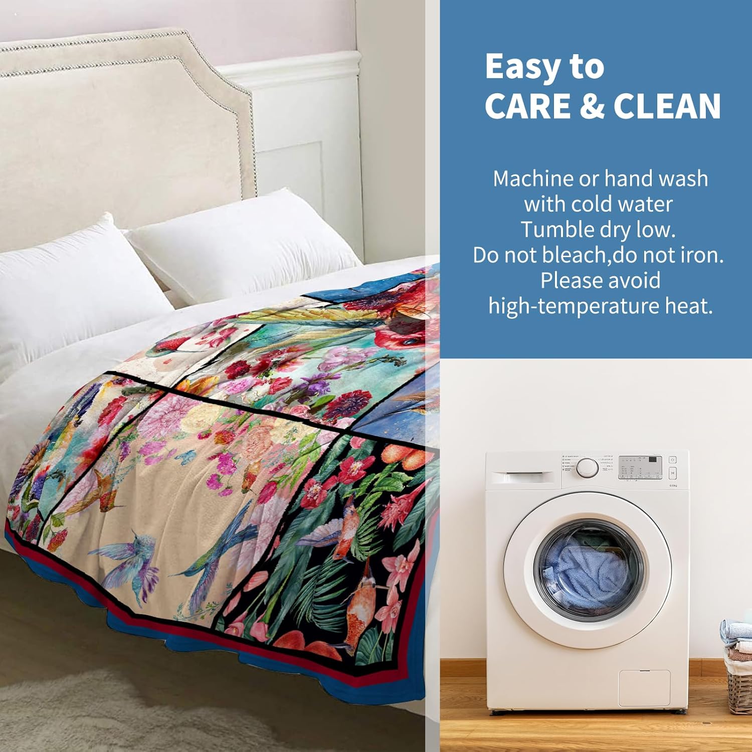 Hummingbird Blanket Gifts for Women Girls Mom Birthday Christmas Valentine Present Colorful Floral Bird Flower Theme Decor Bedroom Living Room Sofa Couch Soft Cozy Plush Kids Adults Teen Throw 60"x50" - Image 6