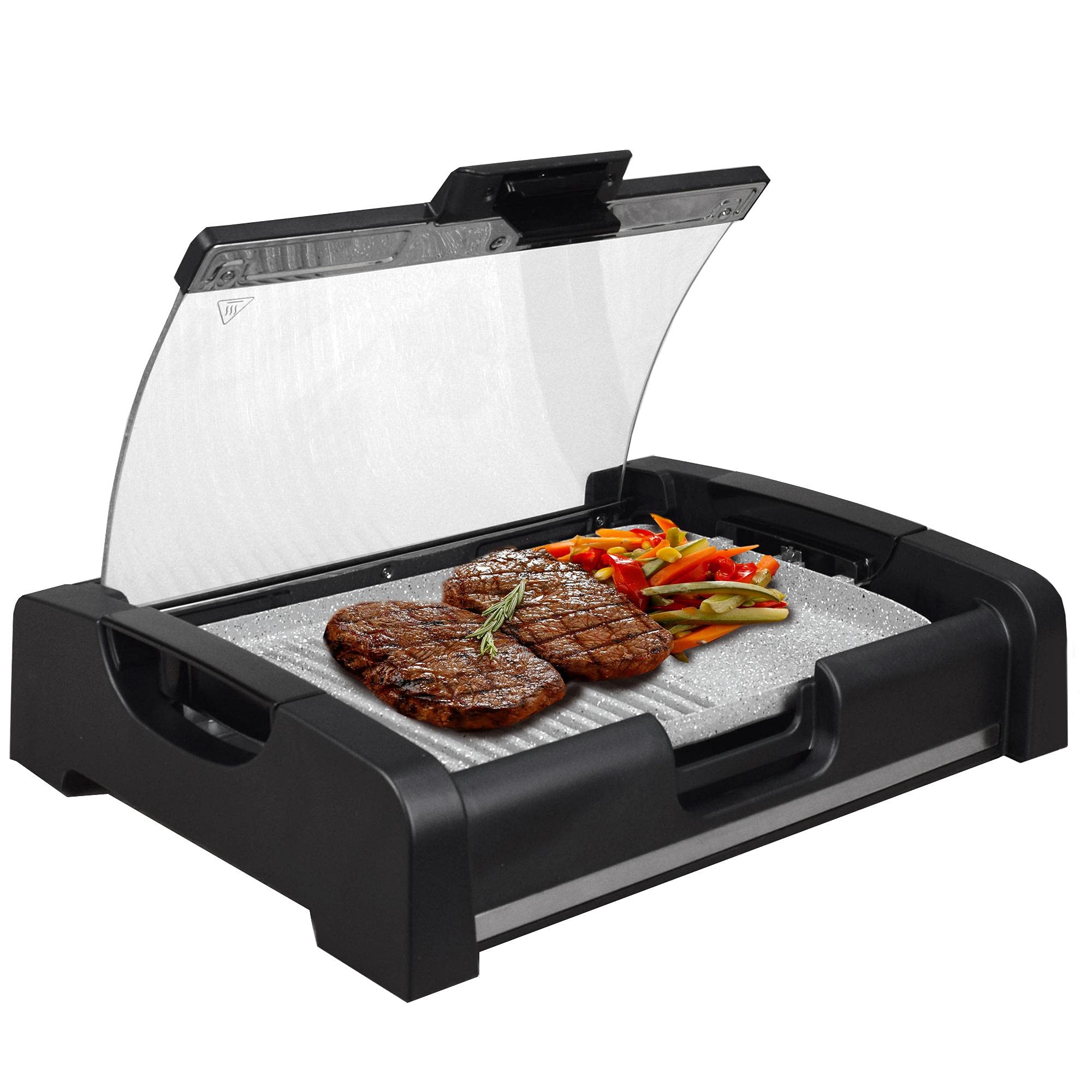 Syntrox Germany elektrischer Tischgrill mit Keramik Grillplatte und Glasdeckel BBQ Grill Elektrogrill Barbecue TG-2200W