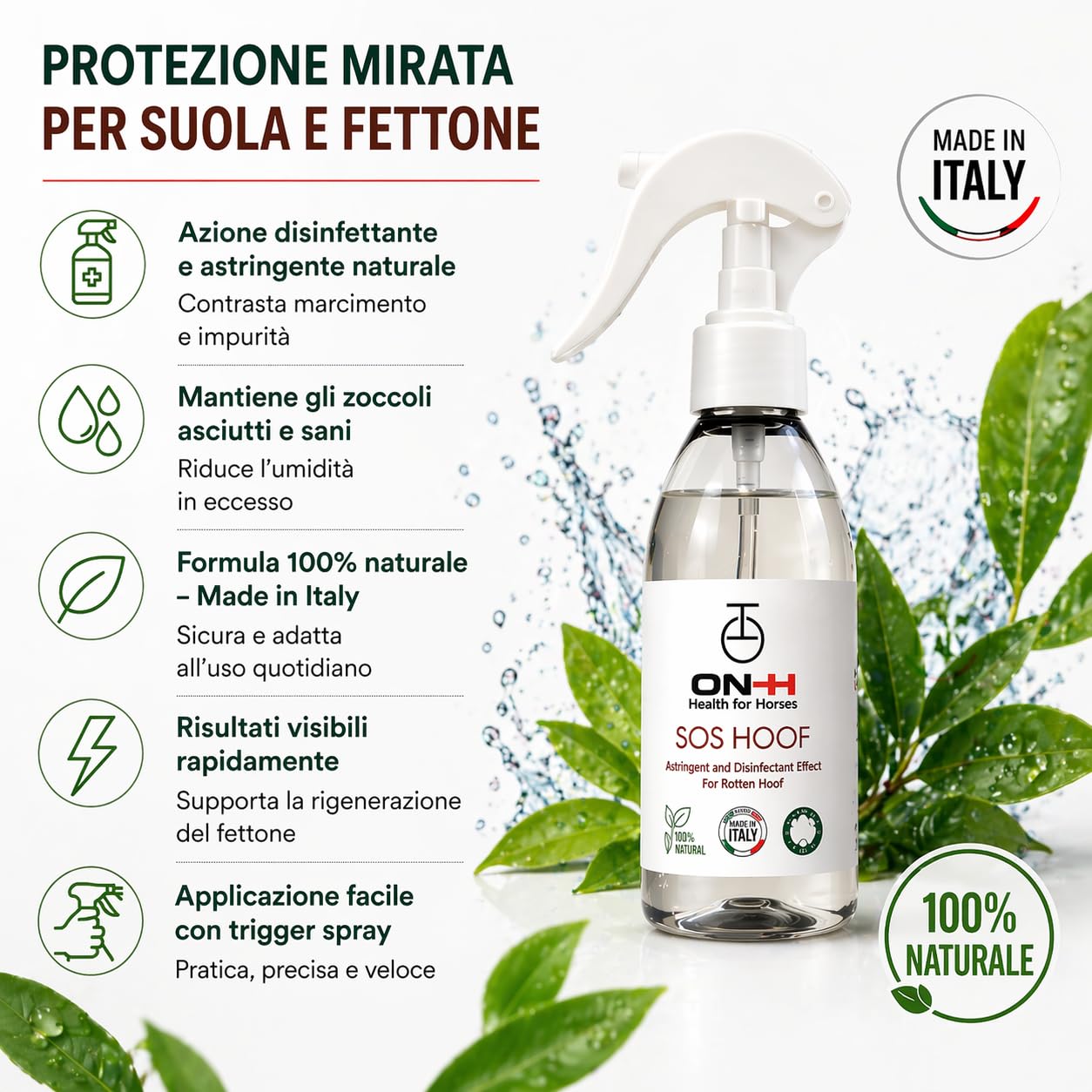ON-H SOS Hoof Soluzione per Zoccoli Cavalli 200 ml | Igienizzante per Zoccoli Cavallo | Aiuta a Contrastare Marcimento e Impurità | Protezione Suola e Muraglia | Ideale per uso quotidiano in Scuderia