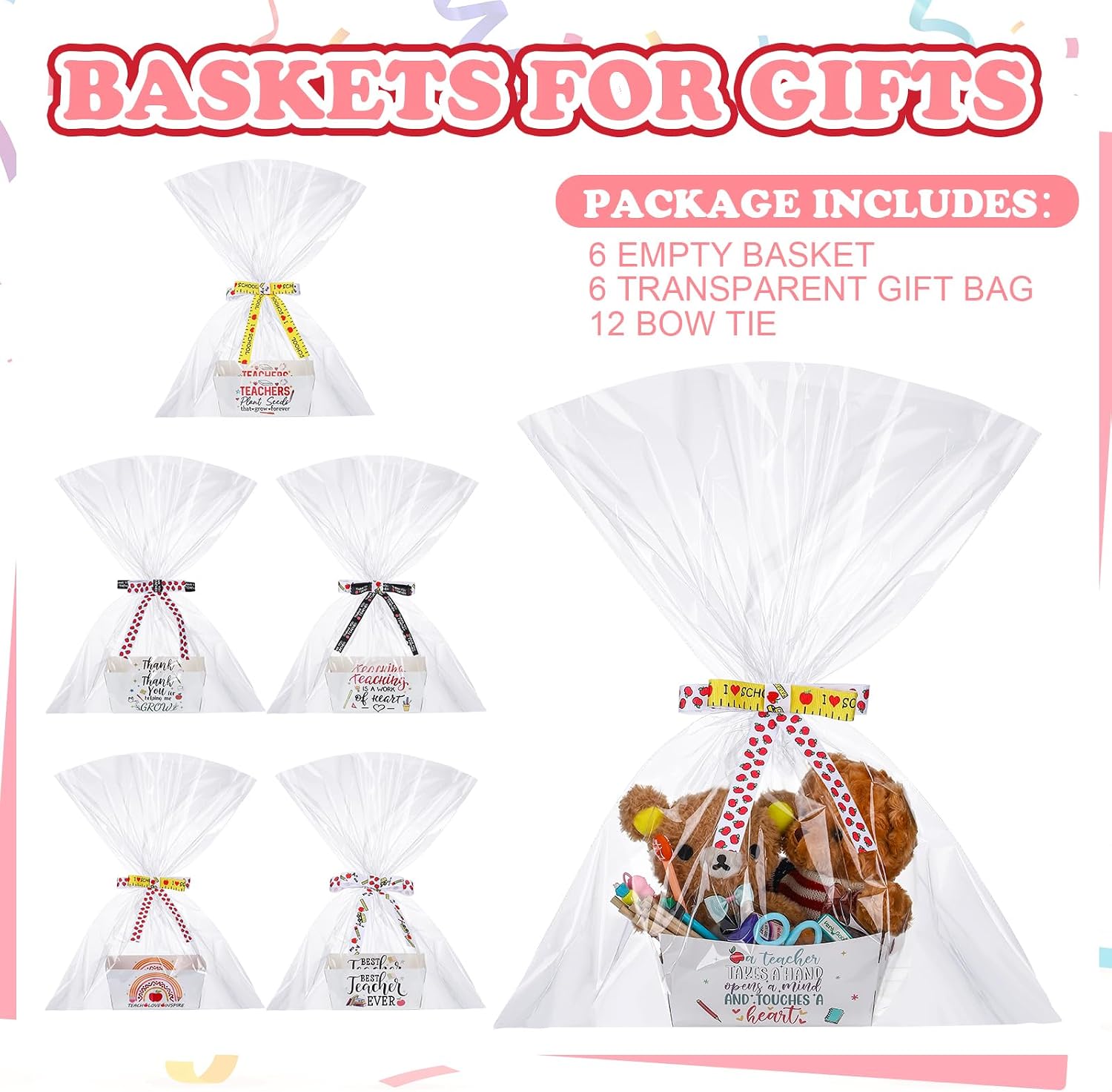 Reallnaive 6 Set Appreciation Teacher Gift Baskets Empty Thank You for Helping Me Grow Treat Boxes Graduation End of Year Gift Bags for Teachers Appreciation