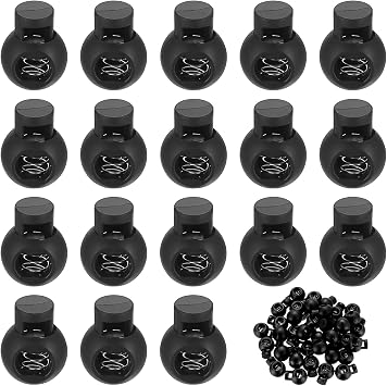 90 Pcs Toggles for Drawstrings, Single Hole Spring Drawstrings Cord Locks Set, Plastic Spring Cord Locks Spring Toggles Stoppers, Black Cord Ends Stopper Fasteners for Bags Rope Rucksack Lace Locks