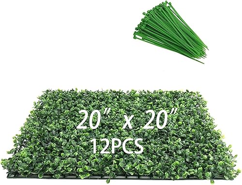 Juego de 12 alfombrillas artificiales de 20.0 x 20.0in, con bridas de cables artificiales para plantas, panel de privacidad para decoración al aire