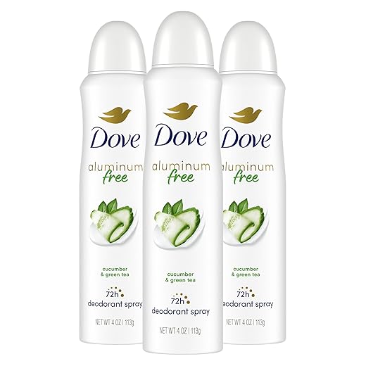 Dove Deodorant Spray For 48 Hour Protection Cucumber and Green Tea Aluminum Free Deodorant 4 oz 3 Count