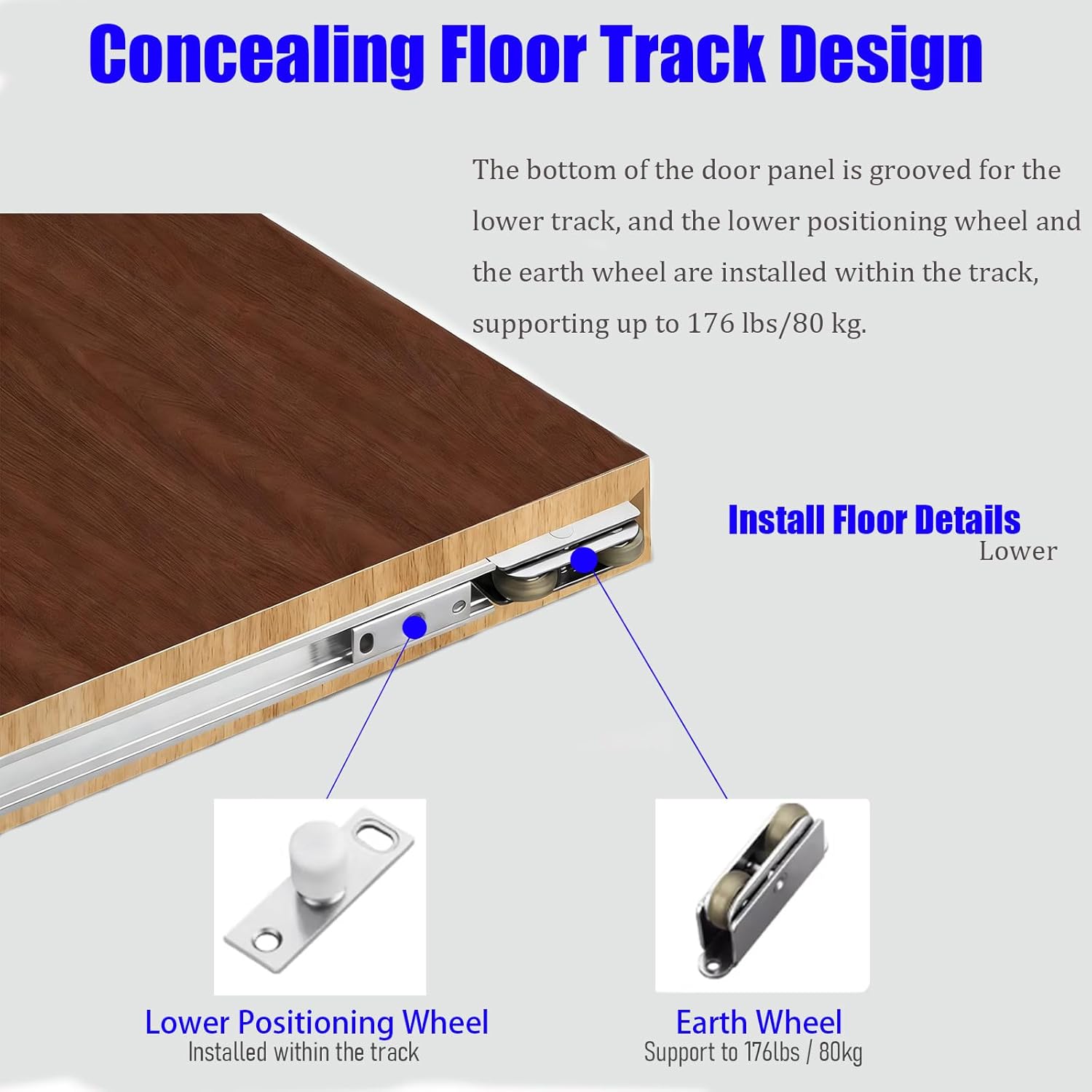 1pcs 27.6-47.2 Inch Hidden Sliding Barn Door Hardware and Track, Floating Wall Mounted Invisible Sliding Door Track, Soft Close, Quiet, Easy to Install