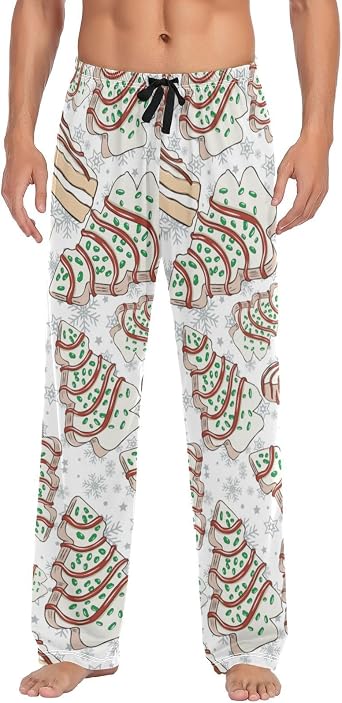 linqin Christmas Tree Cakes Mens Soft Pajama Bottoms Pyjama Pants with Pockets for Fall Xmas X-Large