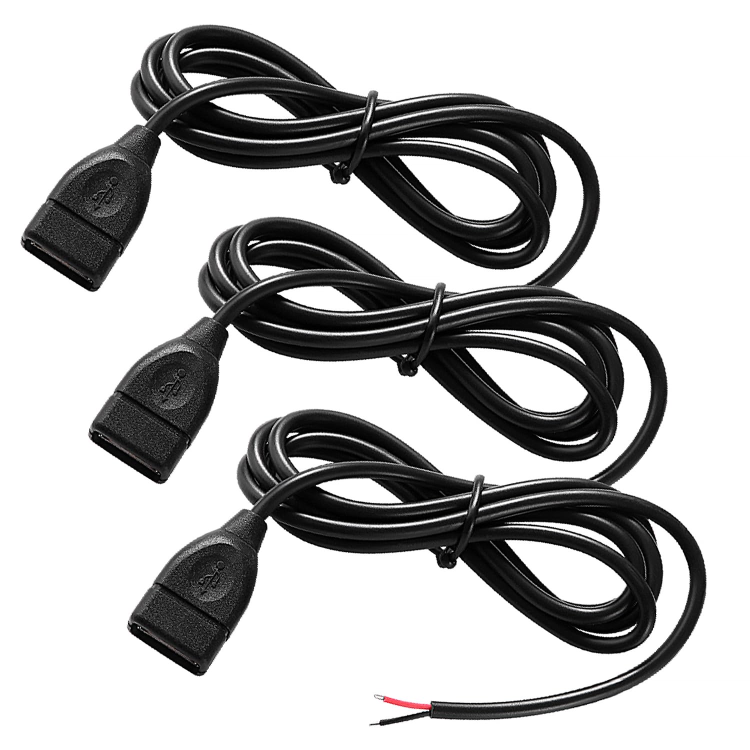 KUOQIY 3 Stücke USB-A Weiblicher 5V / 3A Pigtail offenes Ende Stromkabel, 1m 22 AWG USB 2.0 Weiblicher 2-poliger Draht DIY Pigtail-Kabel, für USB-Geräte Reparatur DIY-Kabel