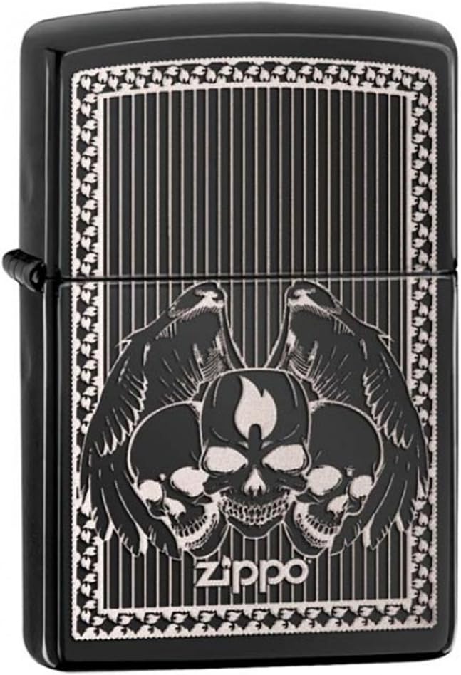 Zippo Slim Winged Skulls Lighter, Ebony