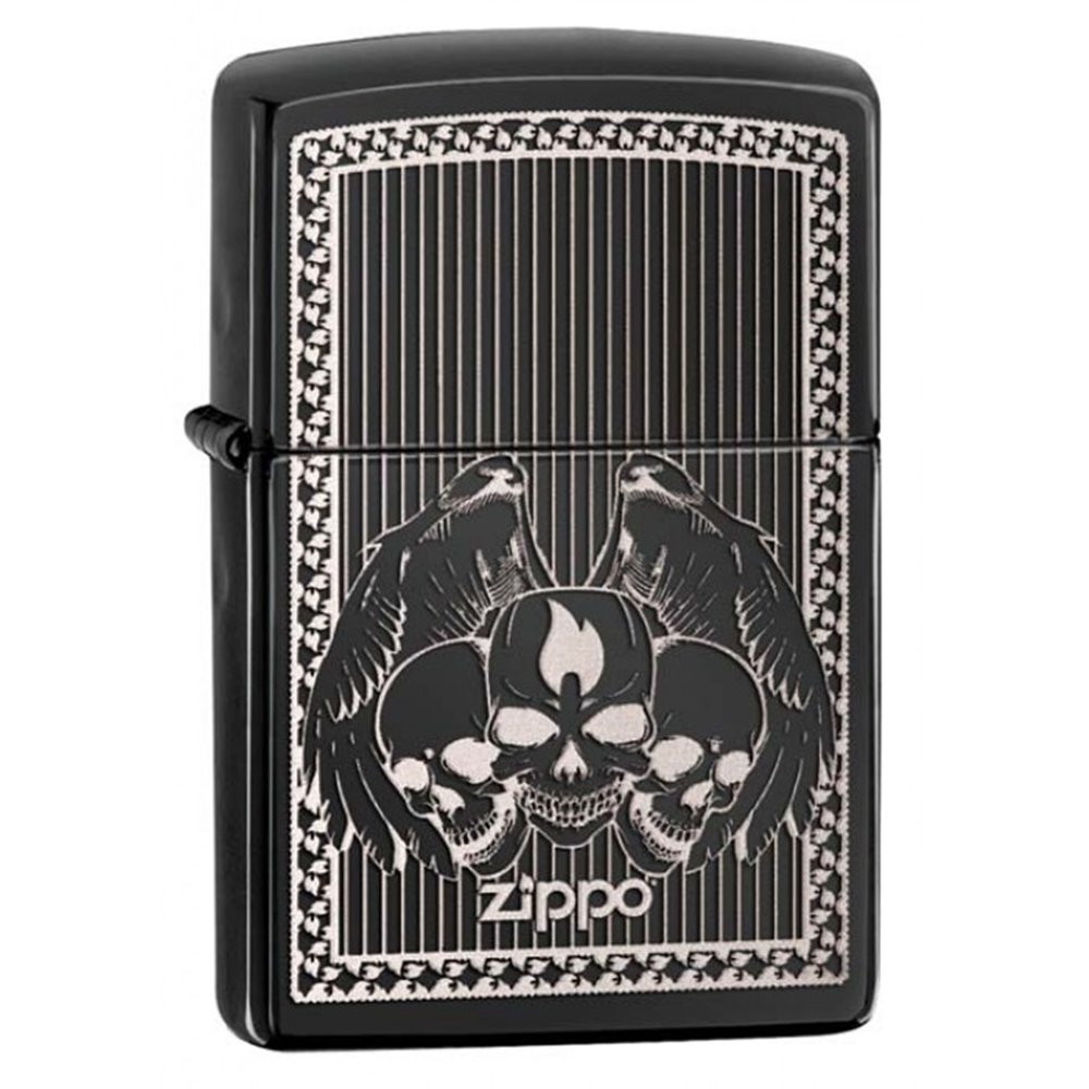 Zippo Slim Winged Skulls Lighter, Ebony