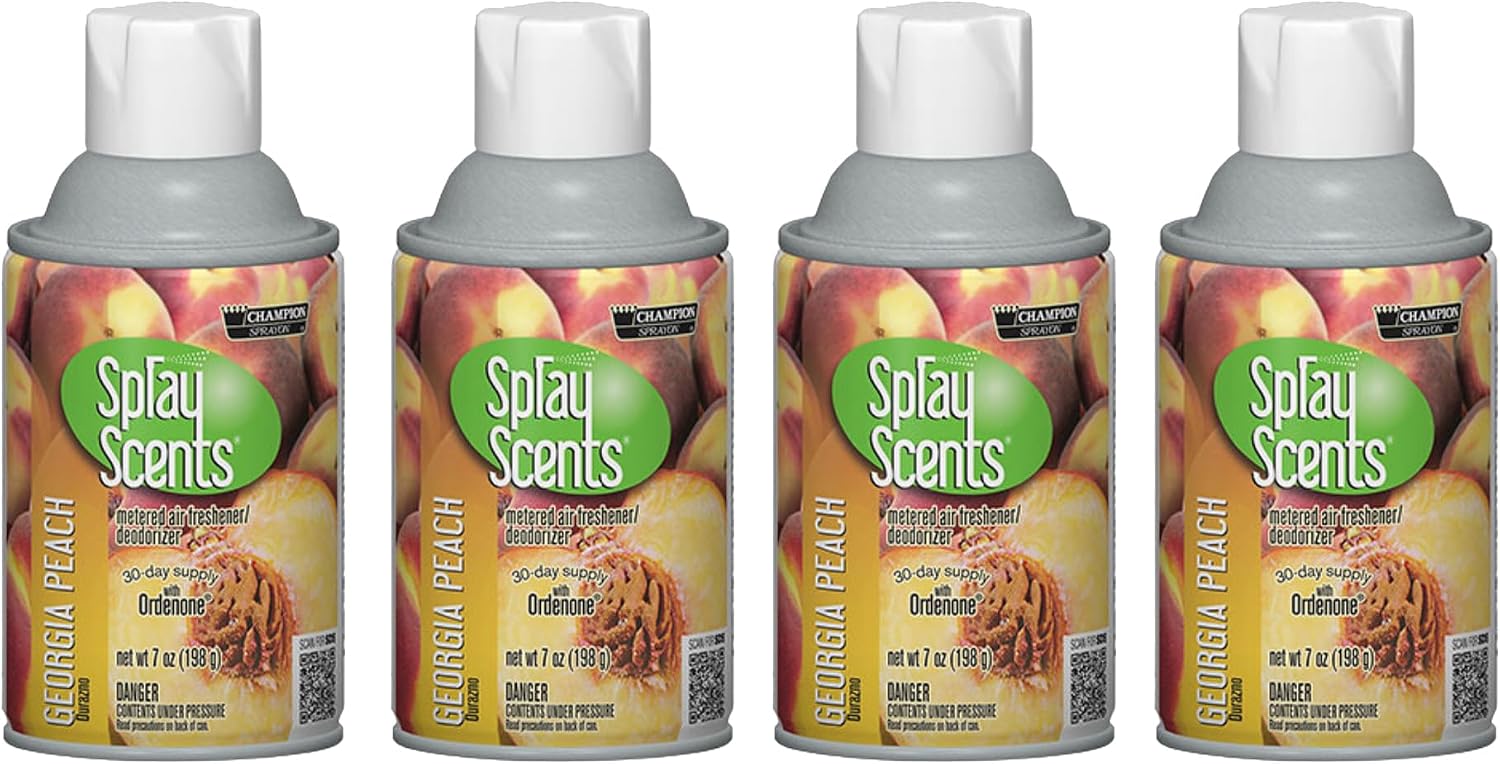 Champion Sprayon SprayScents Metered Air Freshener Refill 7 oz, Odor Control Fragrance, Georgia Peach (4 Pack)