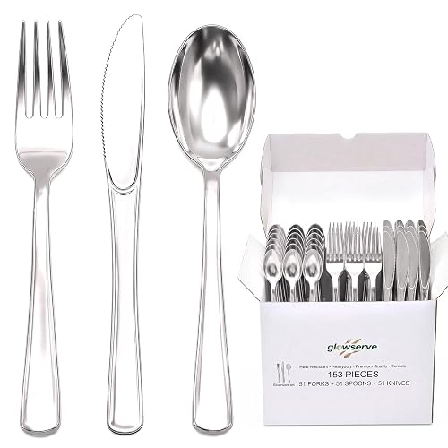 GLOWSERVE 153 Pack Disposable Plastic Silverware Set