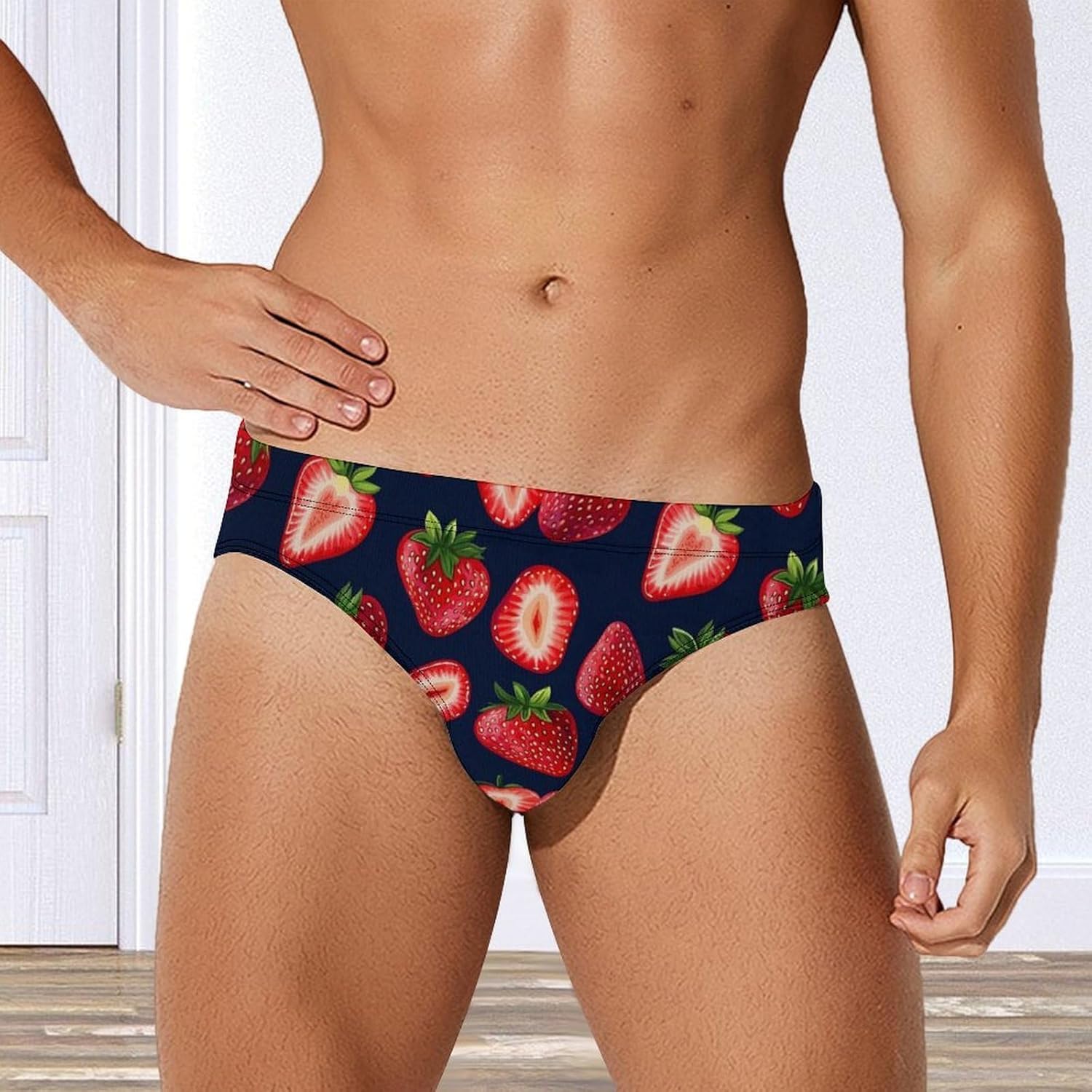 Strawberry Men's Swimsuit Brief Sexy Bikini Briefs Retro Printed Swimwear Quick Dry Swimming Trunks 3X-Large