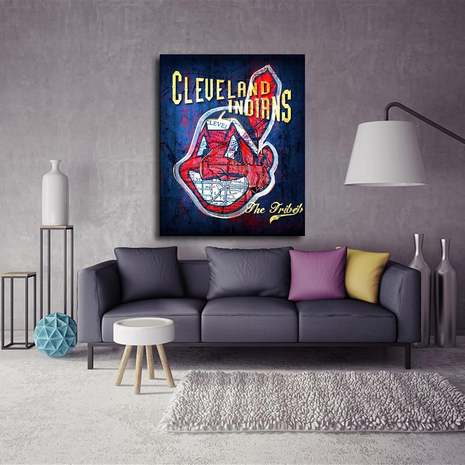 Cleveland City Guardians Baseball Poster Baseball Sports Badges Wall Art Pattern Print Artwork Decorative Home Decor Painting (With Frame,16x20inch)