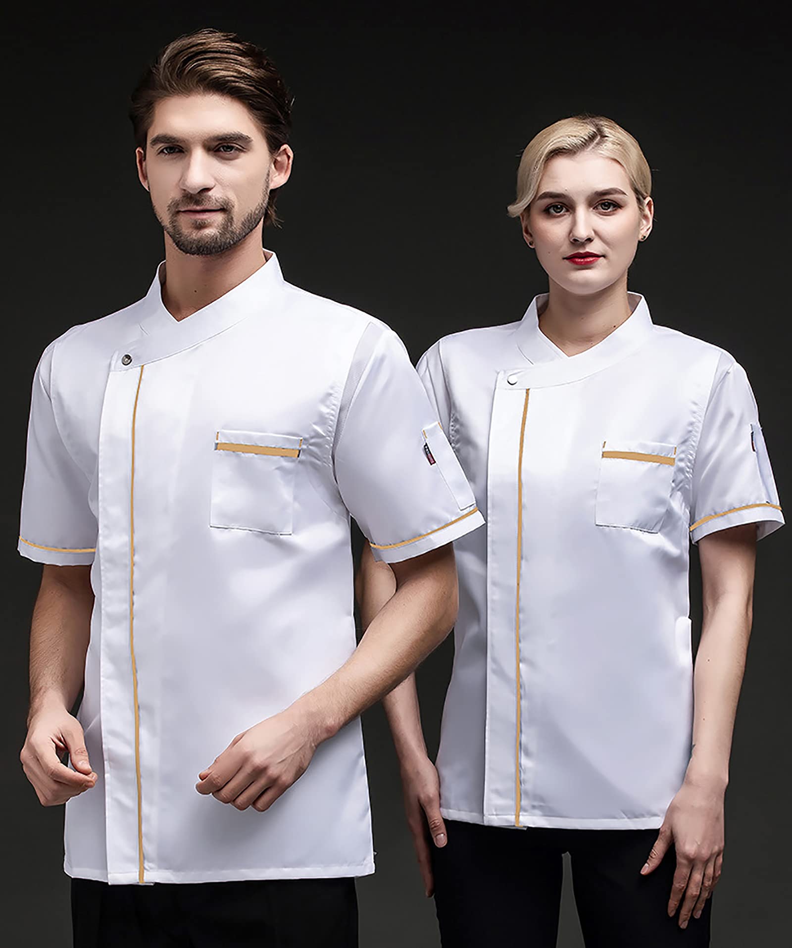 Giacca da Cuoco Unisex a Maniche Corte Cappotti da Cuoco Larghi Traspiranti Assorbenti del Sudore Bianco Nero Blu con Bottoni Giacche da Cuoco Uniforme per Adulti Cappotti da Cuoco in Rete per Risto