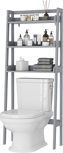 Miniatura 8 de UTEX Organizador de baño de 3 estantes sobre el inodoro protector espacial de baño blanco Espresso, gris, Blanco