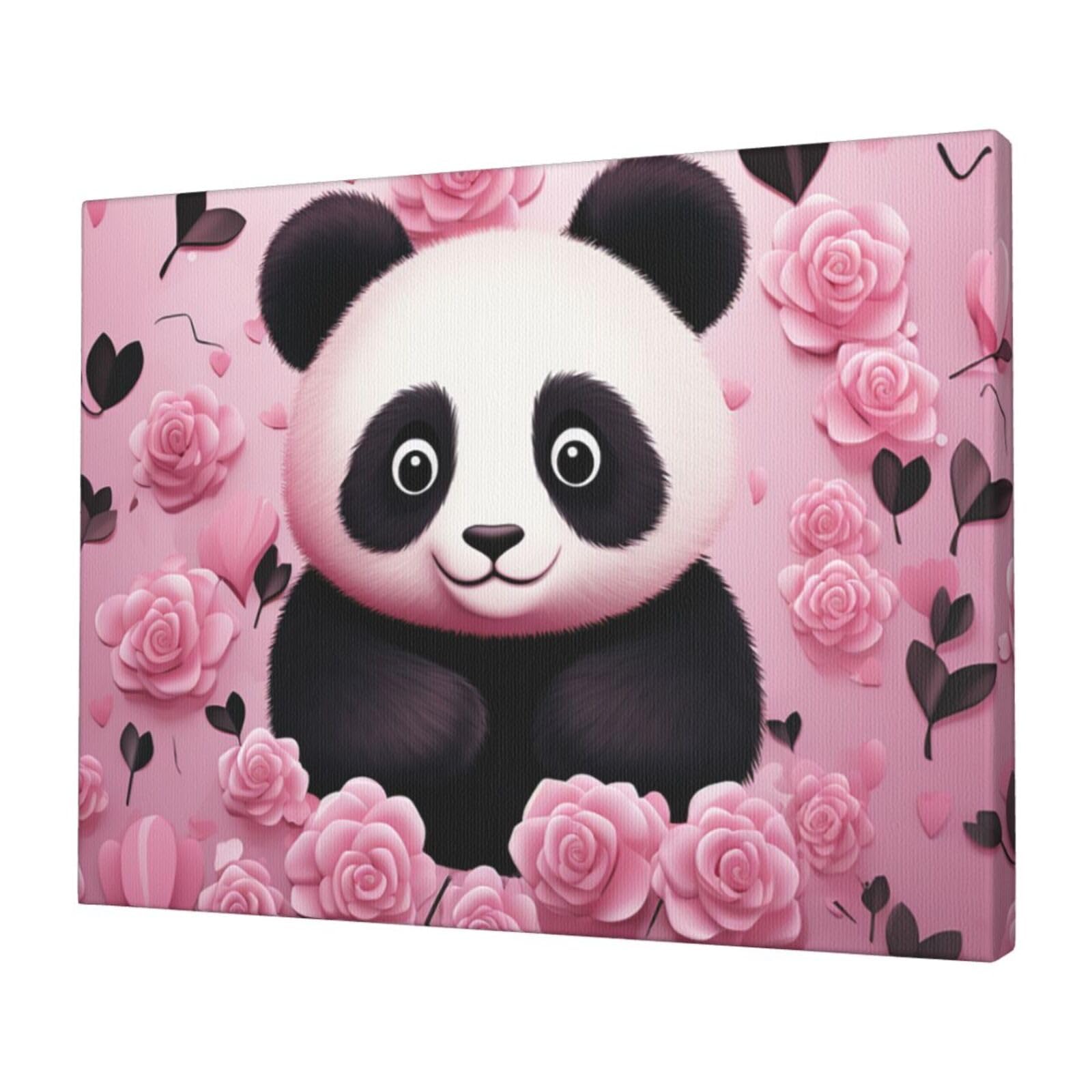 FodPand Canvas Wall Art for Living Room Wall Decor 12"x16" Modern Artwork Painting Pictures Hanging Canvas Prints Pink panda pattern Aesthetic Wall Art for Bedroom Bathroom Office Wallart Decor