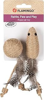 Flamingo Jouet pour Chat Yutsa Bâton Marron avec Balle en Matatabi et Jute avec Rubans et Plumes 36cm