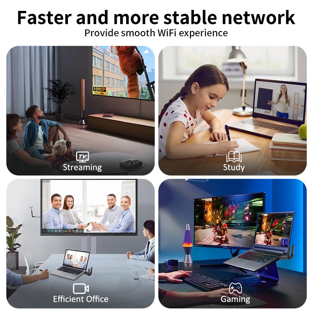 Adaptador WiFi USB de 1300 Mbps, adaptador de red inalámbrico de doble banda de 2.4 GHz/5.8 GHz para PC de escritorio, USB 2.0, antena dual de alta ganancia, compatible con Windows 10/11