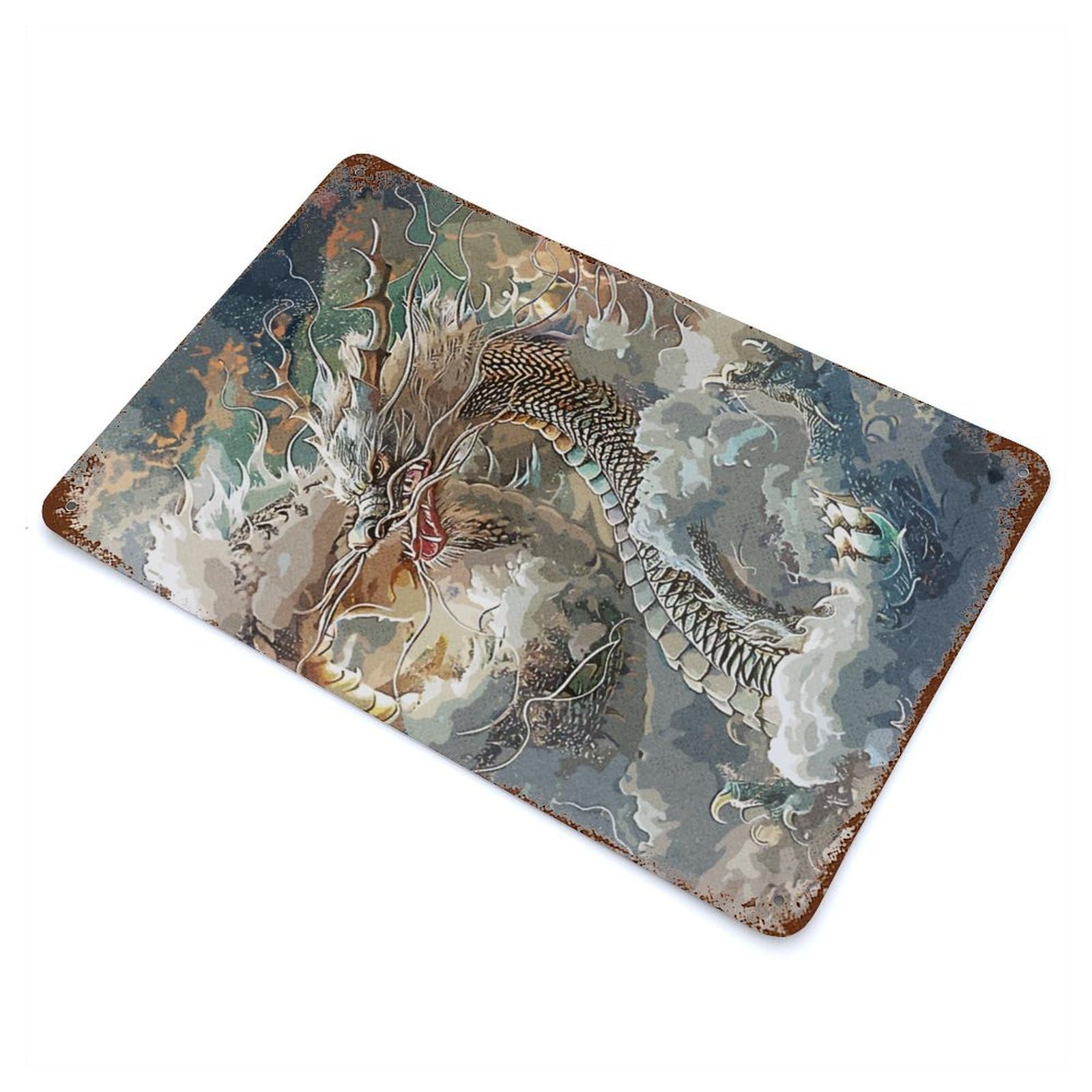 Vintage Rust Metal Sign Dragon Legend 11.8"x7.9", Decorative Metal Wall Art for Basement, Hobby Room And Garage Decor