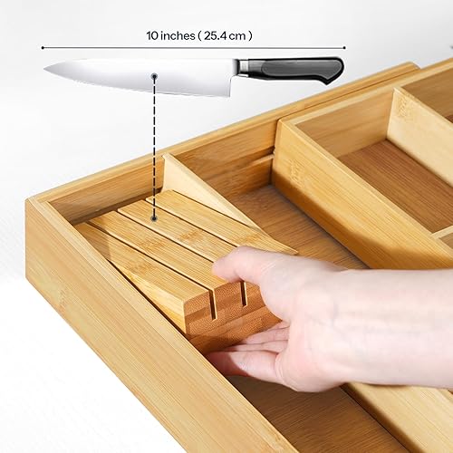 Miniatura 8 de HO0BRO - Organizador grande de cubiertos de cocina, organizador de utensilios expandible con conexión magnética de 22 a 35 pulgadas, bandeja de