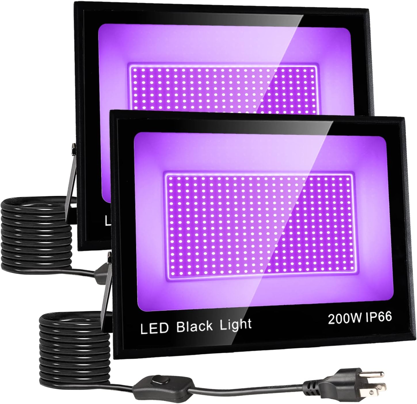 2 Pack 200W LED Black Light, Blacklight Flood Light with Plug & Switch