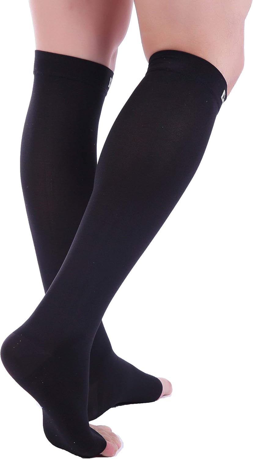 Doc Miller Open Toe Compression Socks for Men & Women, 30-40 mmHg Knee High Support, Toeless Design for Daily Leg Comfort, Breathable Nylon Spandex, 1 Pair - Image 6