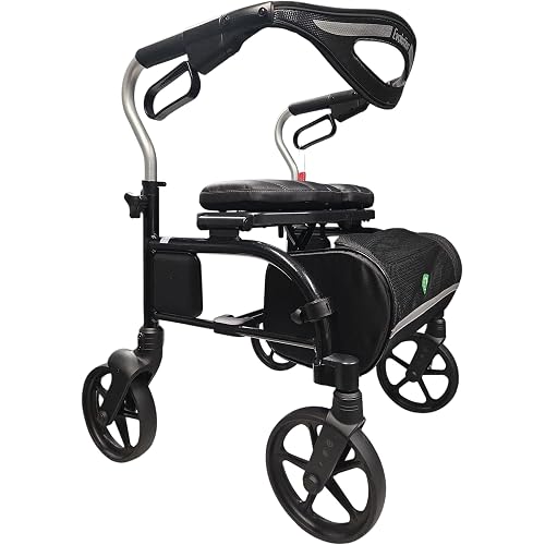 Evolution Trillium Lightweight Walker Rollator with Seat, Wheels, Brakes for Indoor, Outdoor Mobility, Regular Black