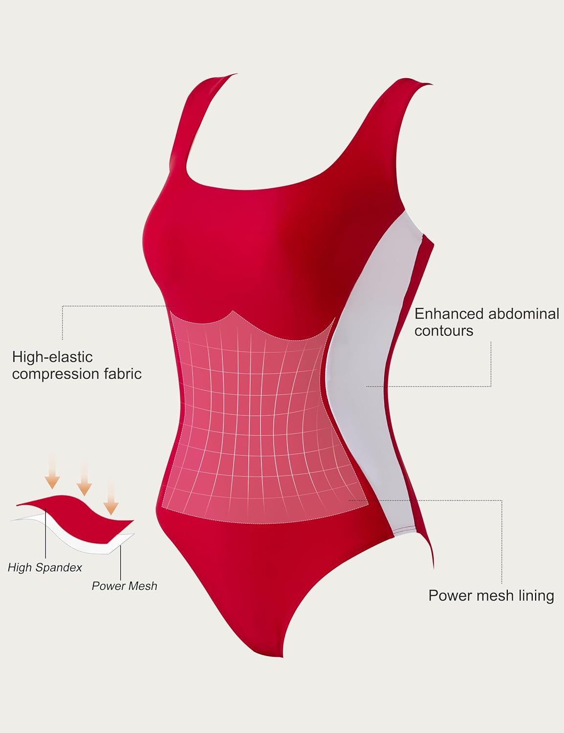 SUUKSESS One Piece Swimsuit for Women Slimming Tummy Control Square Neck Bathing Suit - Image 4